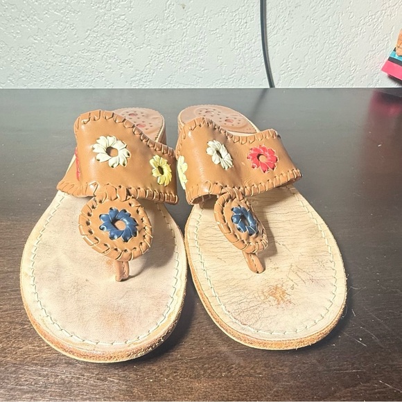 Jack Rogers Brown Leather Flip Flops Navajo Hampton Sandals - Picture 2 of 6